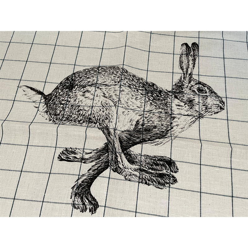 Geschirrtuch Halbleinen Hase grün-kariert