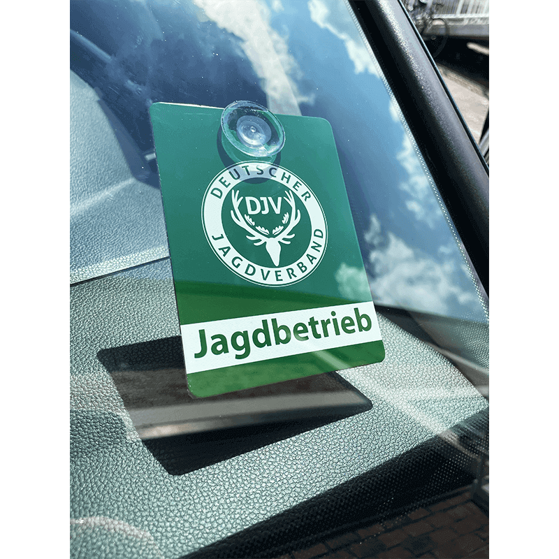 DJV-Autoschild "Jagdbetrieb" (Aluminium)