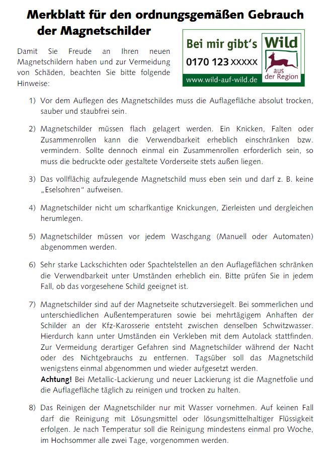 Auto-Magnettafel-Set "Bei mir gibt's Wild"