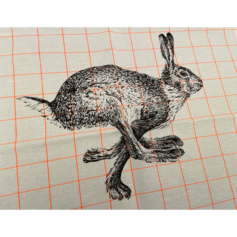 Geschirrtuch Halbleinen Hase orange-kariert